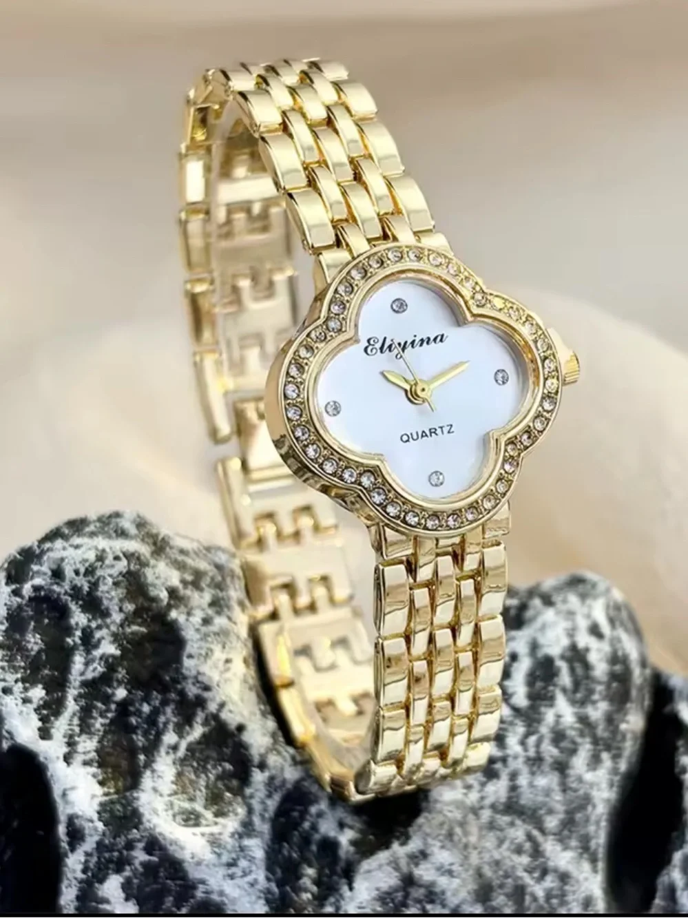Anthropologie Gold-Tone Crystal-Trim Women's Bracelet Watch